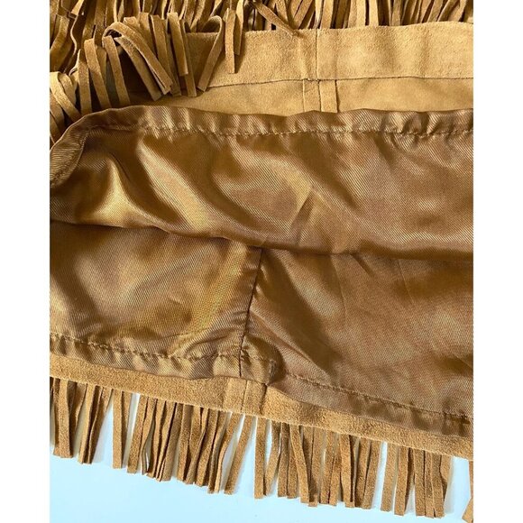 Lucchese Annabelle Lamb Leather Fringe Skirt Cinnamon Tan Suede Size M NWT - Picture 12 of 15